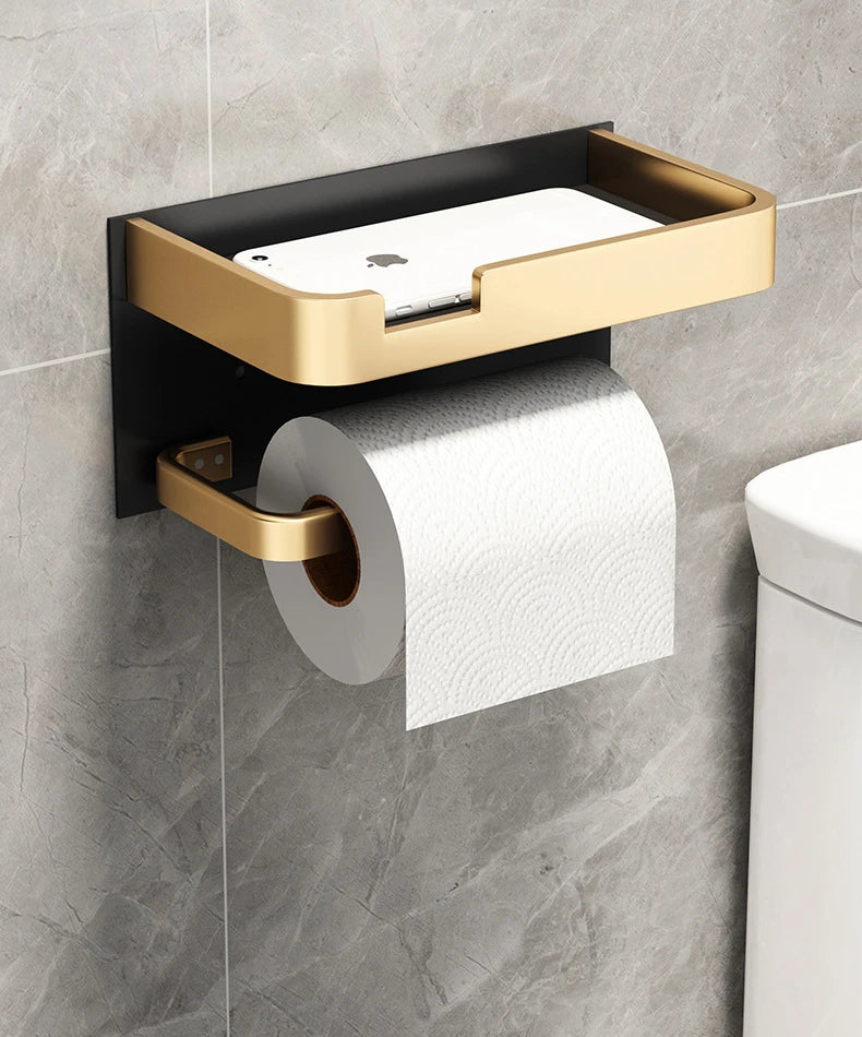 Porte Rouleau de Papier Toilette en Alu avec Étagère