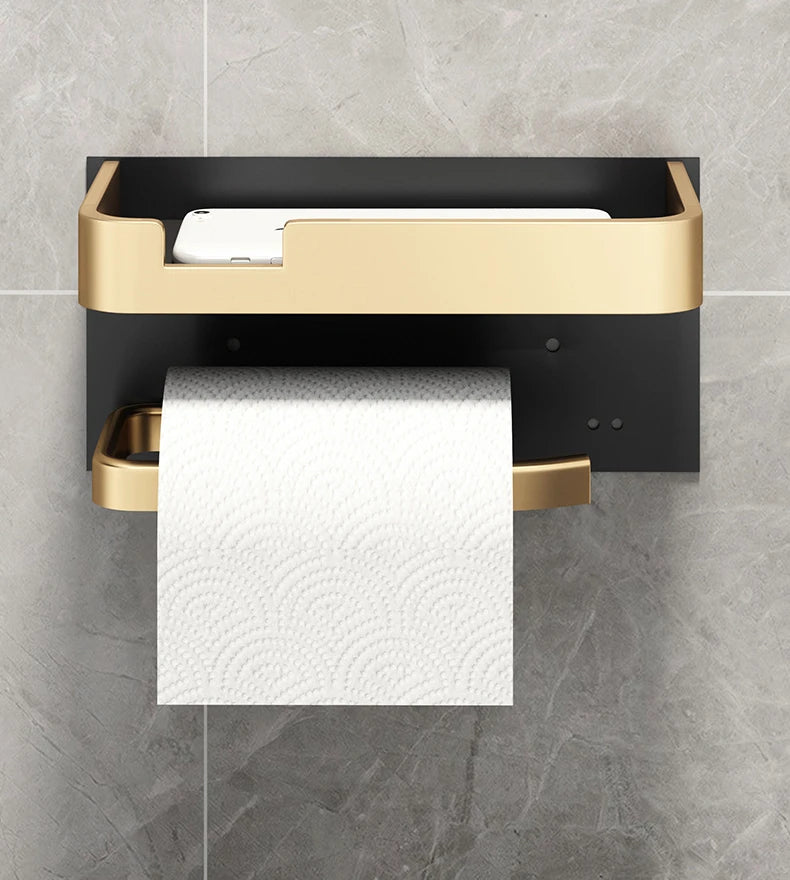 Porte Rouleau de Papier Toilette en Alu avec Étagère